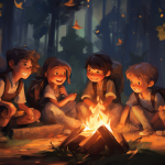 Illustration of a campfire surrounded by children
