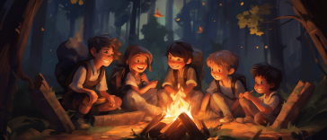 Illustration of a campfire surrounded by children