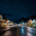 Small Town At Night with Stars Visible