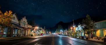 Small Town At Night with Stars Visible